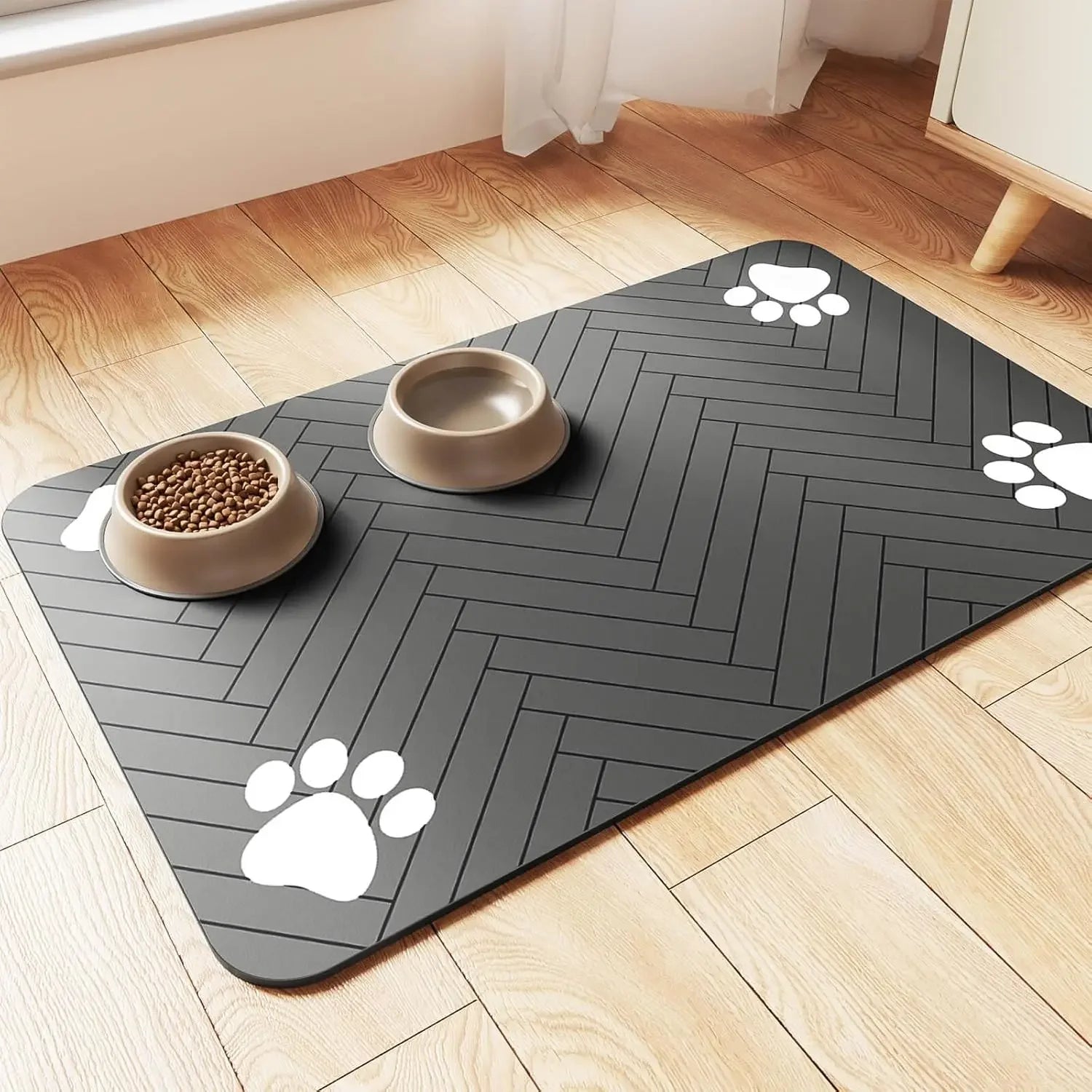 Tapis absorbant pour gamelles d'eau et de nourriture pour chiens et chats